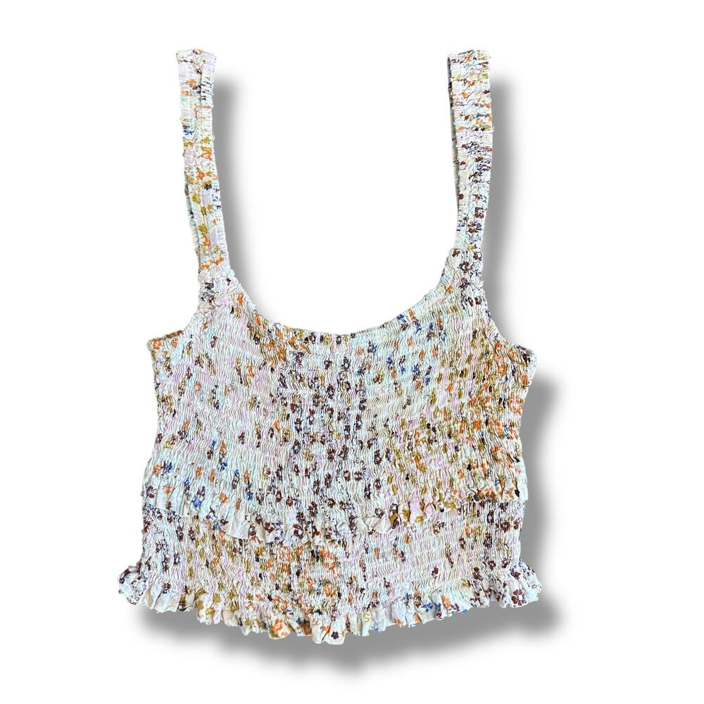 Olivaceous Floral Smocked Cropped‎ Tank Top Womens Size M Pink Multicolor